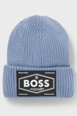 Kinderbeanie met logopatch en voering van imitatiebont, Blauw