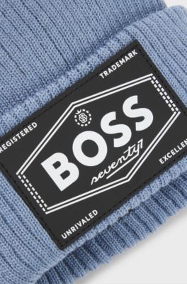 Kinderbeanie met logopatch en voering van imitatiebont, Blauw