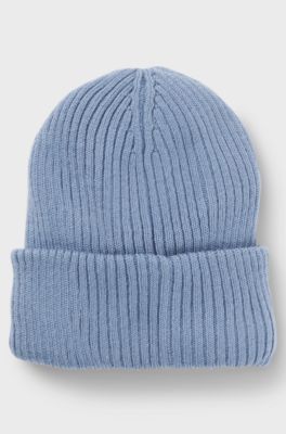 Kids' logo-badge beanie hat with faux-fur lining, Blue