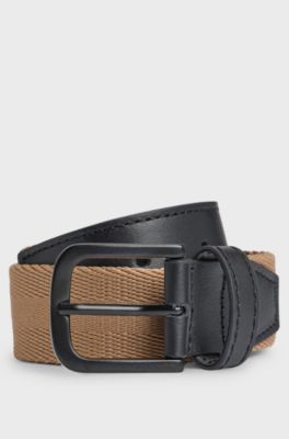 Kids' reversible belt in leather and textured fabric, Black