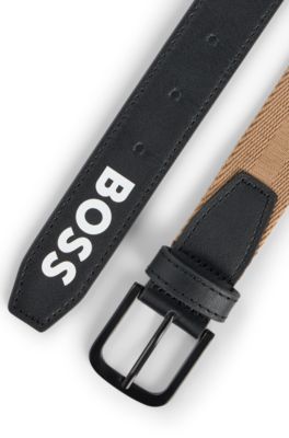 Kids' reversible belt in leather and textured fabric, Black