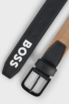 Kids' reversible belt in leather and textured fabric, Black