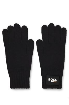 Kids' black gloves with logo detail, Black
