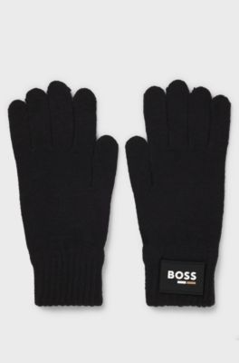 Kids' black gloves with logo detail, Zwart
