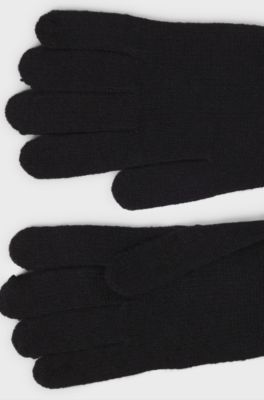 Kids' black gloves with logo detail, Black