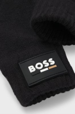 Kids' black gloves with logo detail, Zwart