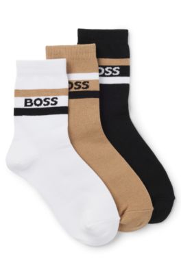 Kids' three-pack of socks with stripes and logo, White