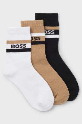 Kids' three-pack of socks with stripes and logo, White