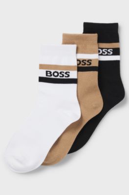 Kids' three-pack of socks with stripes and logo, White