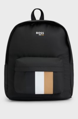 Kids' backpack with signature stripes and logo, Black