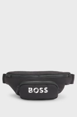 Kids' belt bag in grained fabric and canvas, Black