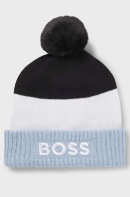 Kids' multicoloured beanie hat with pom pom, Blue
