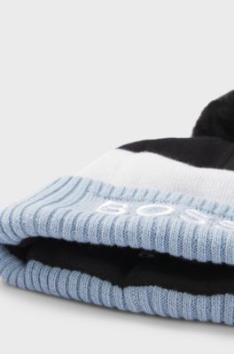 Kids' multicoloured beanie hat with pom pom, Blue