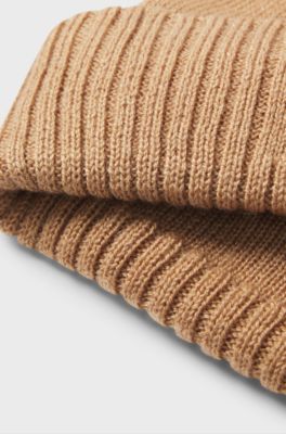 Kids-Strickm&uuml;tze mit gummiertem Logo, Braun