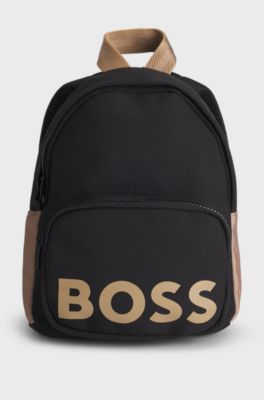 Kids' backpack in canvas with rubber-effect logo print, Black