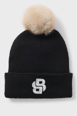 Kids' sparkle-effect beanie hat with Double B monogram, Black