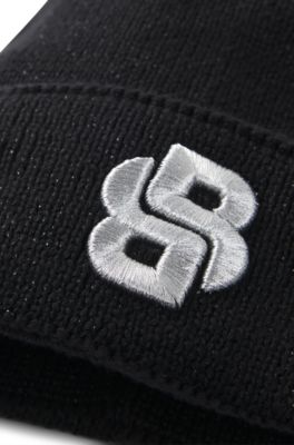 Berretto per bambini effetto luccicante con monogramma Double B, Nero