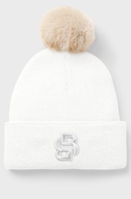 Kids' sparkle-effect beanie hat with Double B monogram, White