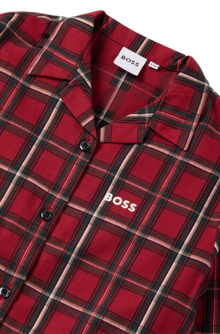 Robe-chemise en coton à carreaux et logo imprimé pour enfant