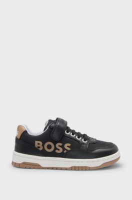 Kindersneakers van leer en stof, Zwart