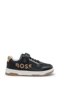 Baskets en cuir et tissu pour enfant, Noir