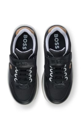 Kids' trainers in leather and fabric, Black