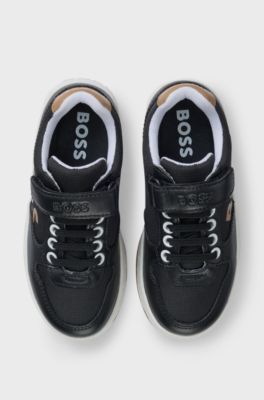 Kids' trainers in leather and fabric, Black