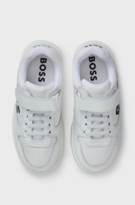 Kids' trainers in leather and fabric, White