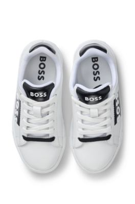 Baskets en cuir avec d&eacute;tails contrastants pour enfant, Blanc