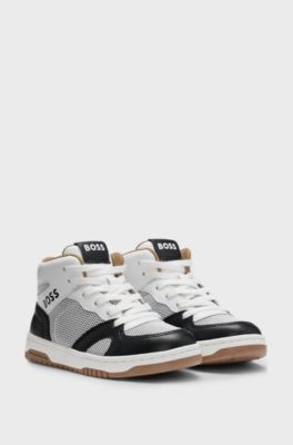 Sneakers high-top per bambini in mesh e pelle scamosciata, Bianco