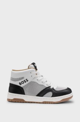 Baskets montantes en mesh et cuir su&eacute;d&eacute; pour enfant, Blanc