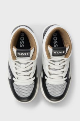 Kids' high-top trainers in suede and mesh, White