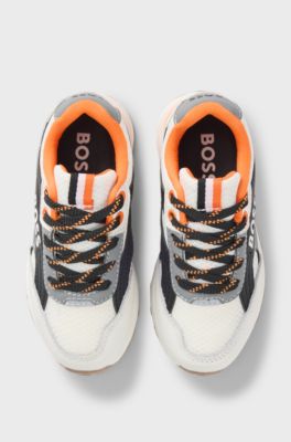 Kids' trainers with real and faux leather, Patterned
