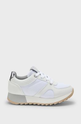 Kids' trainers in faux leather and mesh, Patterned