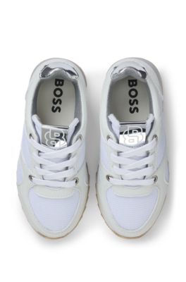 Kids' trainers in faux leather and mesh, Patterned