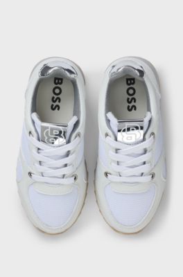 Kids' trainers in faux leather and mesh, Patterned