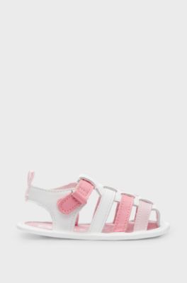 Baby sandals in leather with logo print, White