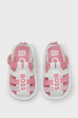 Baby sandals in leather with logo print, White