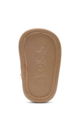 Baby sandals in leather with contrast logo, Brown