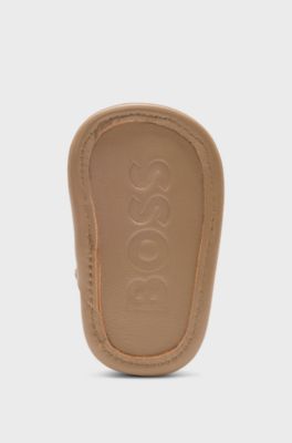 Baby sandals in leather with contrast logo, Brown