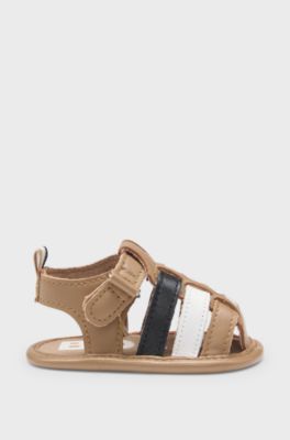 Baby sandals in leather with contrast logo, Brown