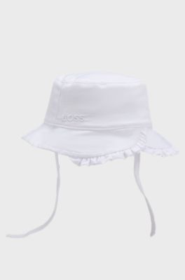 Baby bucket hat in cotton with Double B monogram, White