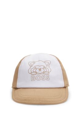 Baby cap with red-panda logo embroidery, Brown