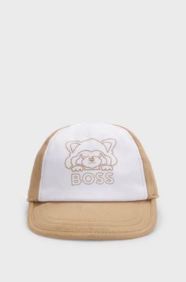 Baby cap with red-panda logo embroidery, Brown