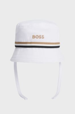 Baby bucket hat in cotton with signature stripes, White