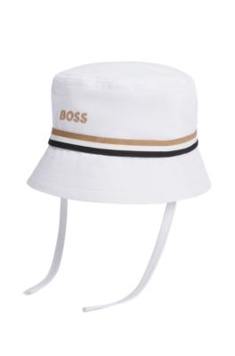 Cappello da pescatore per neonati in cotone con righe tipiche del marchio, Bianco