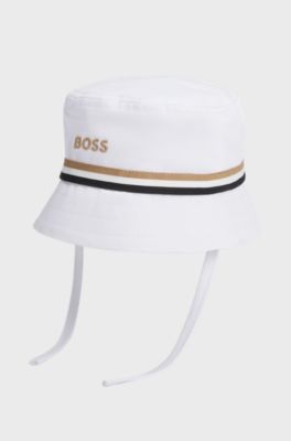 Baby bucket hat in cotton with signature stripes, White