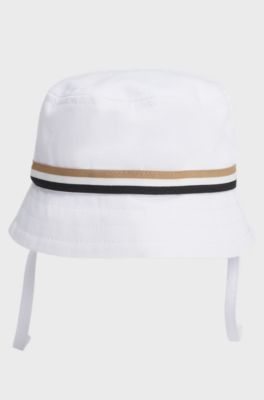 Baby bucket hat in cotton with signature stripes, White