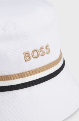 Baby bucket hat in cotton with signature stripes, White