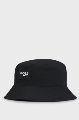 Kids' bucket hat in cotton with rubber logo badge, Black